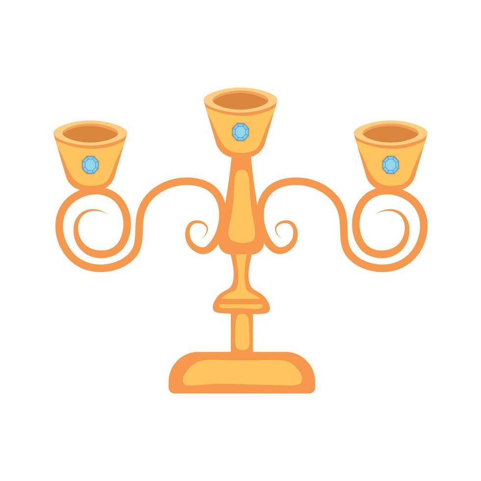 Golden candlestick with blue gems vector