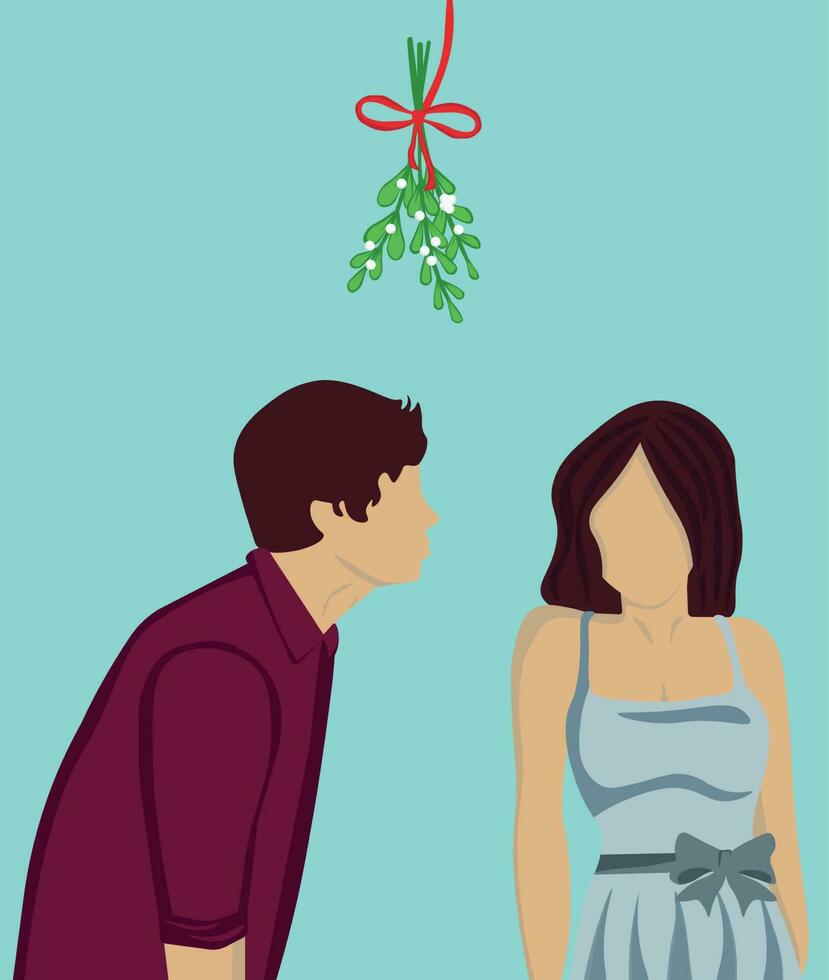 Silhouette of couple are kissing under the mistletoe vector
