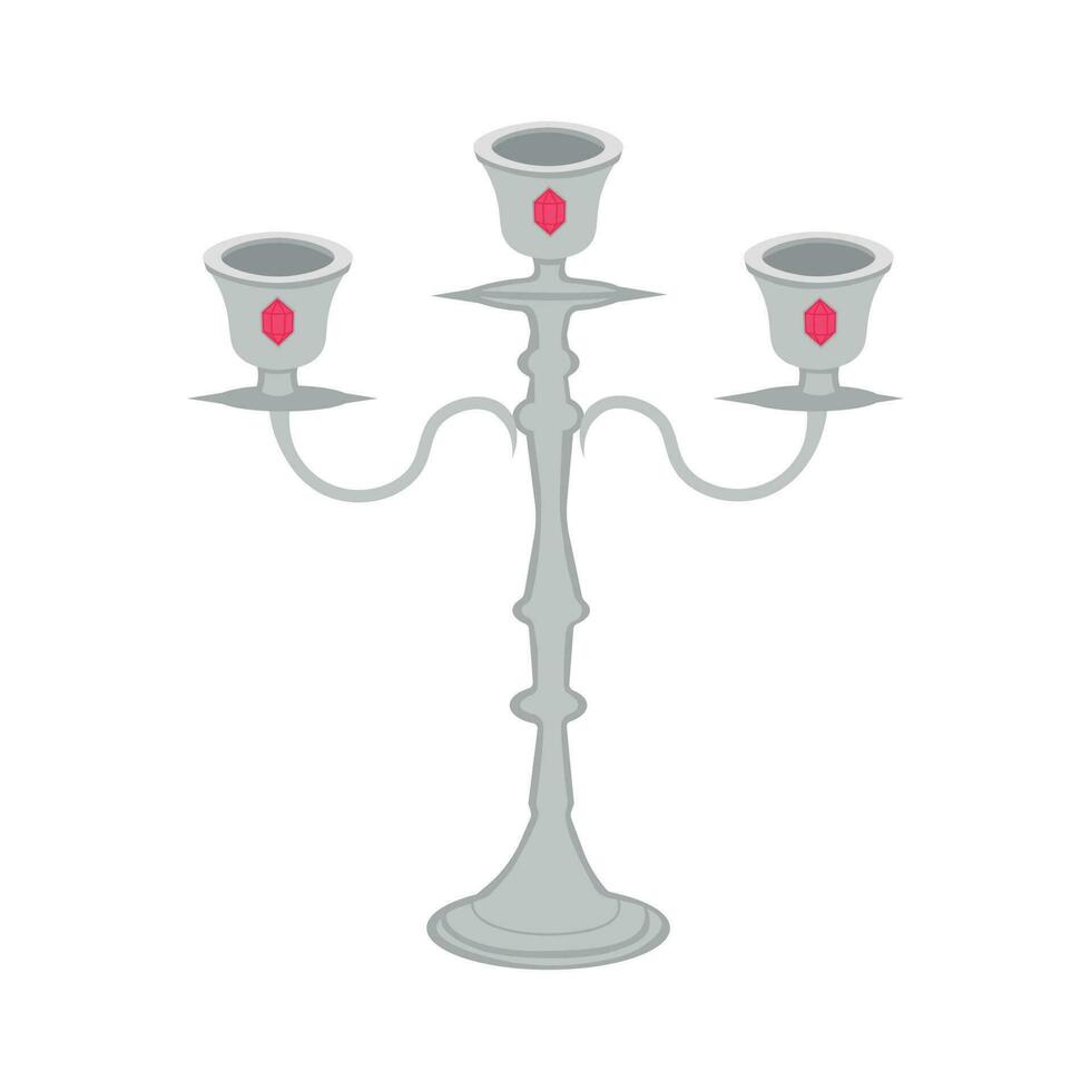 Silver candlestick with red gems vector