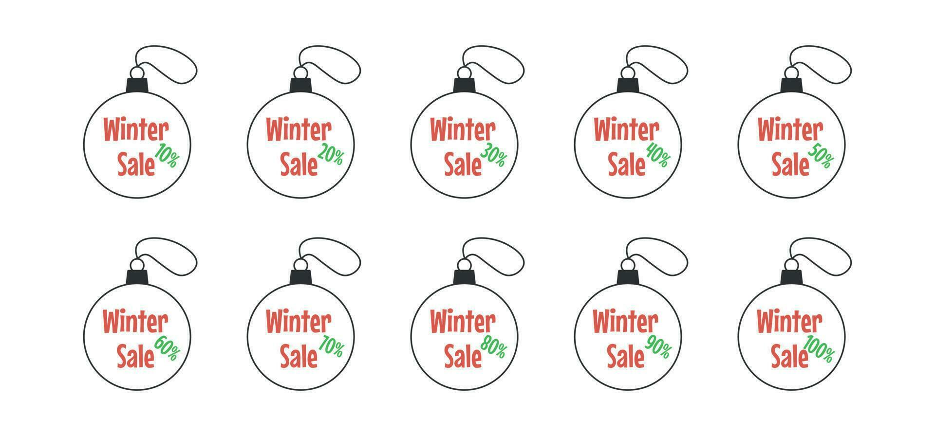 Set of Christmas balls with the inscription Winter Sale and discounts vector