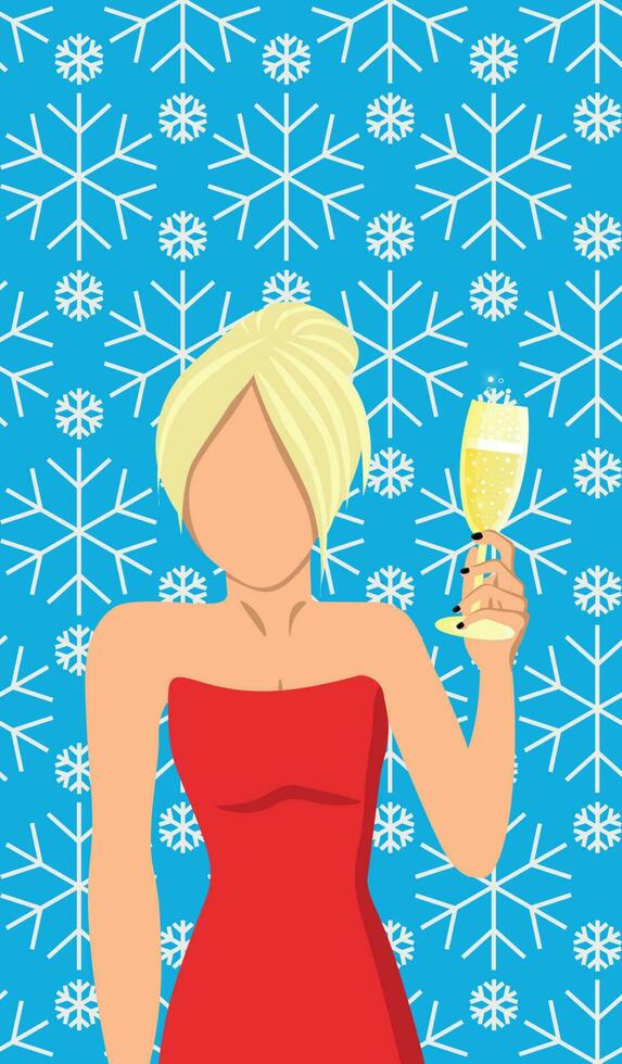 Vector greeting card with a girl with a glass of champagne