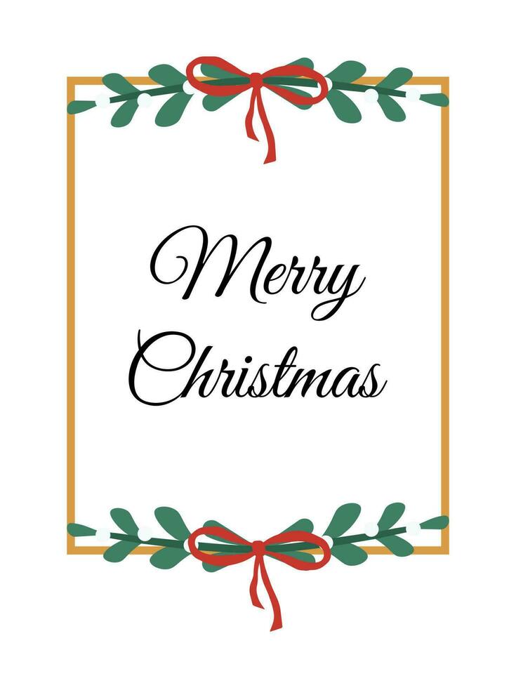 Lettering Merry Christmas in a frame with mistletoe. Christmas card vector