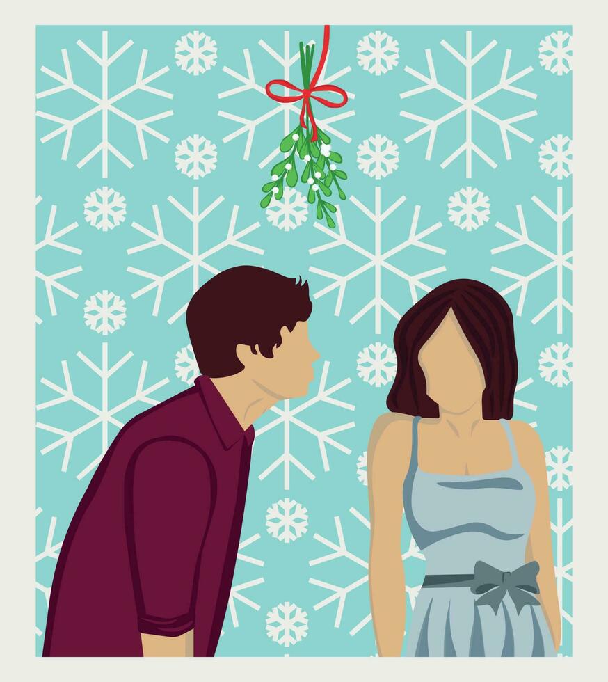 Silhouette of couple are kissing under the mistletoe vector