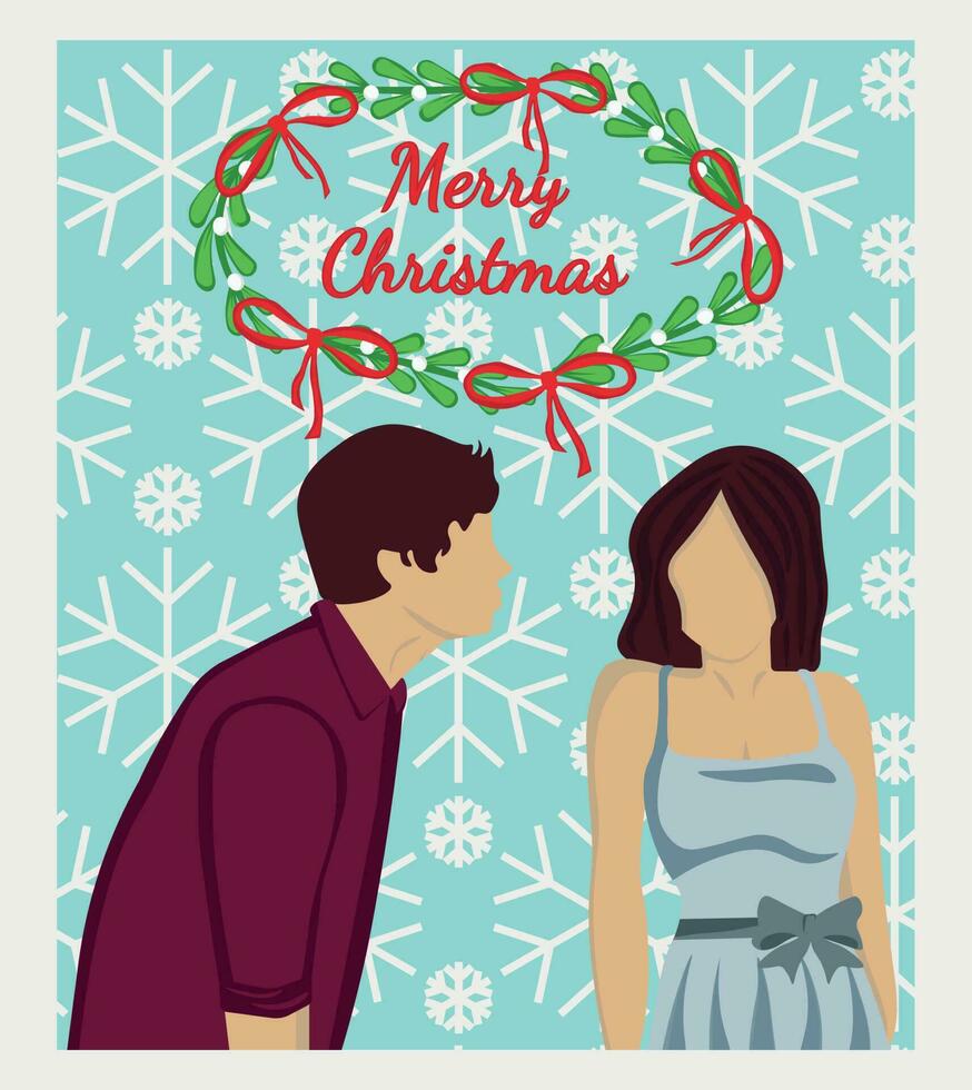Merry christmas card with cute couple vector