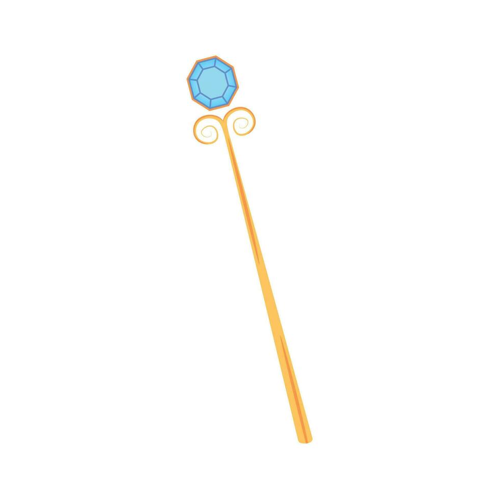 Golden magic wand with blue crystal vector