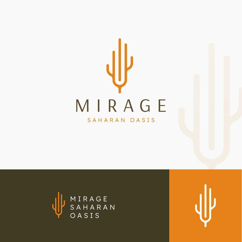 cactus desert outline logo design vector