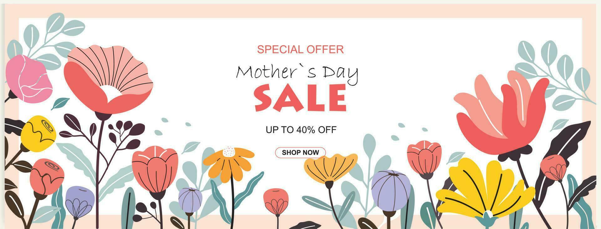 Mother's Day sale banner, poster, and background design with beautiful blossom flowers. vector illustration.