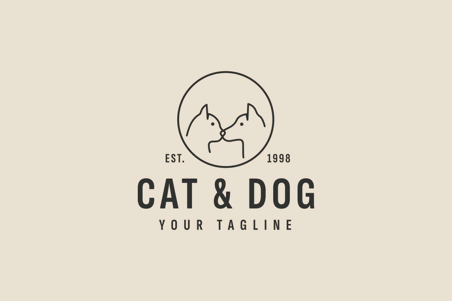 gato y perro logo vector icono ilustración
