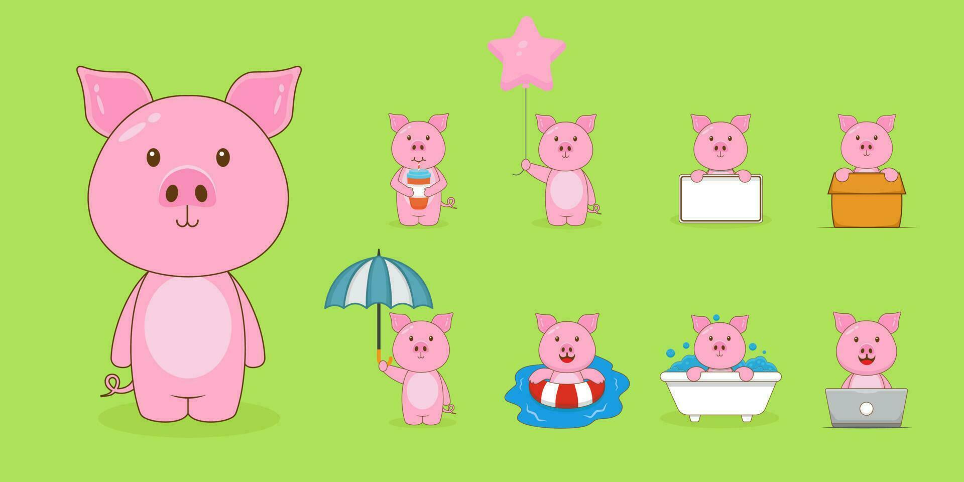 Cute Pig With Various Activity vector