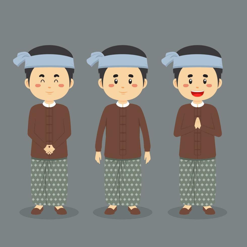 personaje de myanmar con varias expresiones. vector