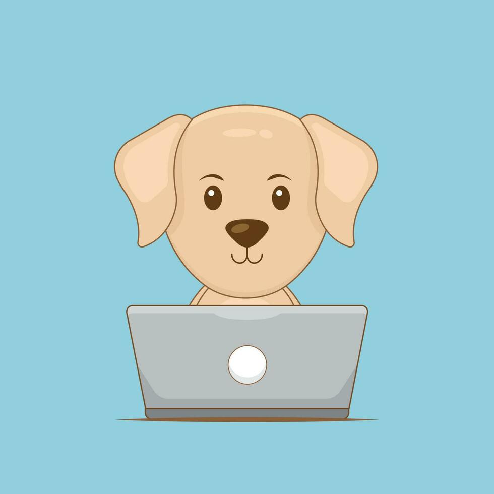 Cute Dog Working with Laptop vector
