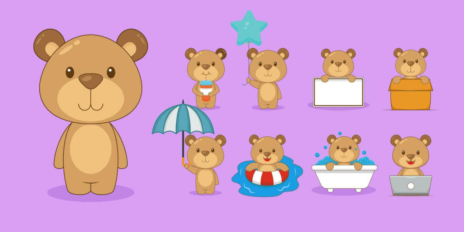 Cute Bear With Various Activity vector