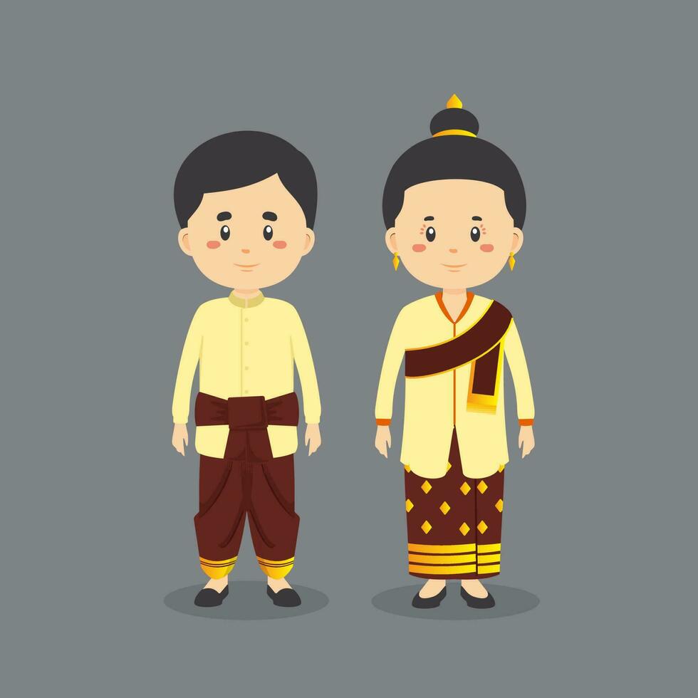Couple Character Wearing Laos National Dress vector