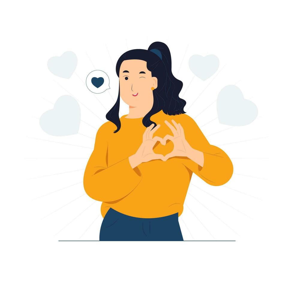 Expressing love, showing heart shape with two hands, love sign romance feeling love concept illustration vector