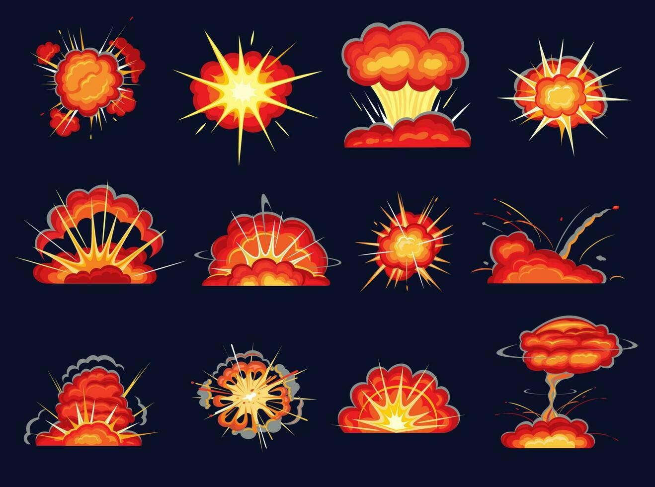 Explosion blasts, bomb burst, comic boom, cartoon vector