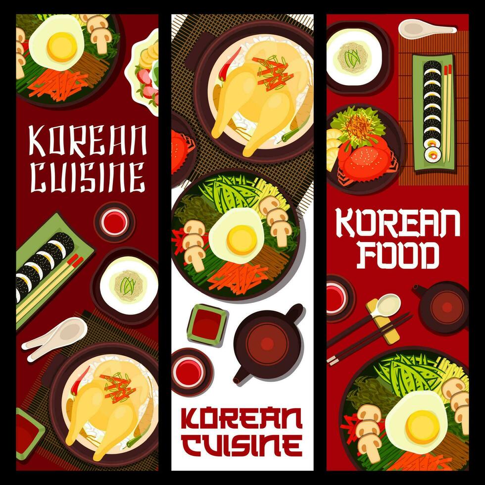 coreano cocina vector pancartas, comida de Corea.