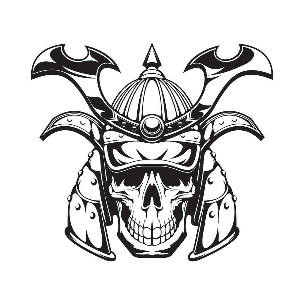 Samurai warrior skull tattoo, Japanese ninja mask vector