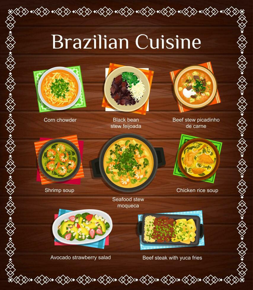 brasileño cocina vector menú con comidas de Brasil