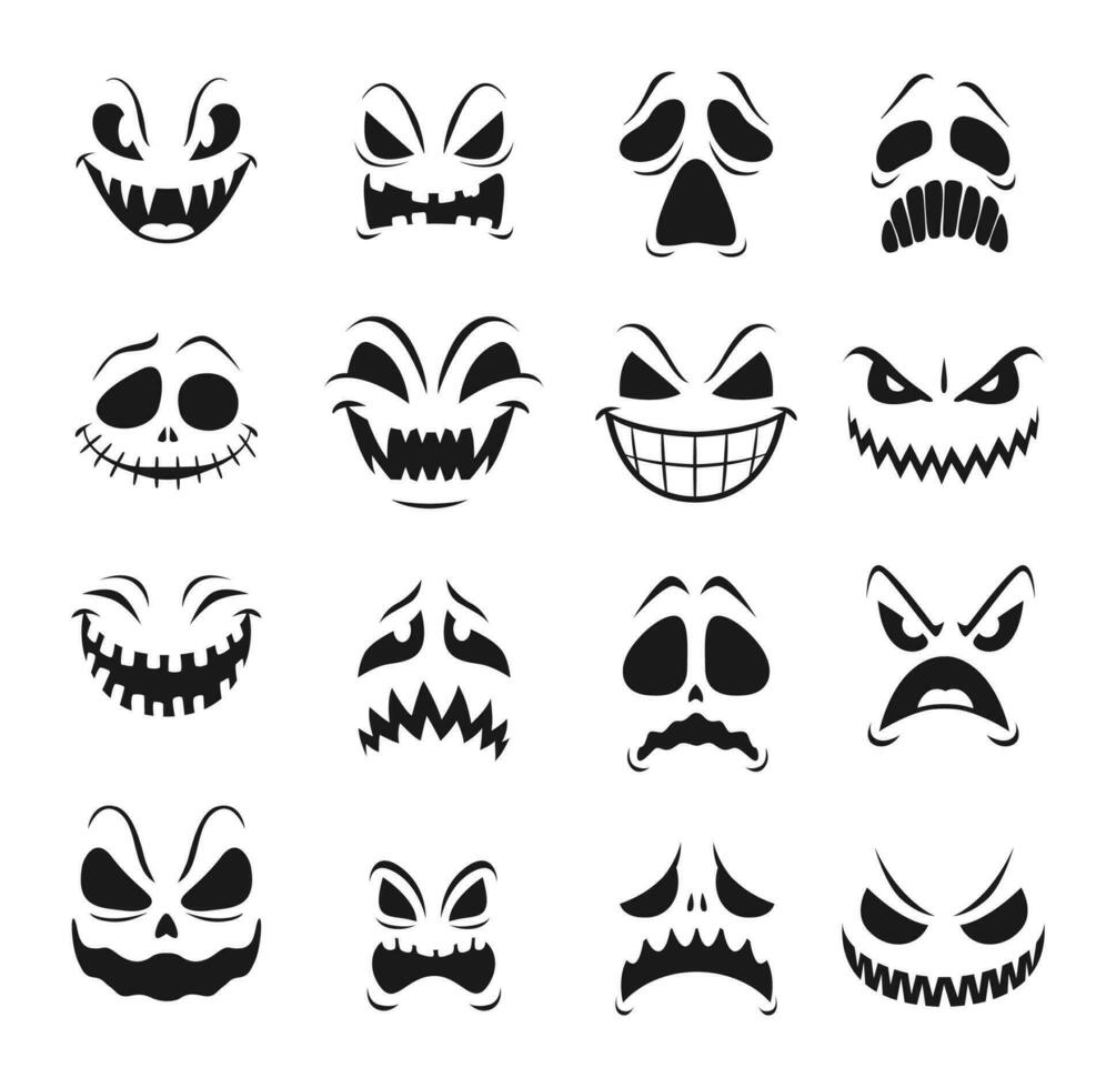 Monster faces set of Halloween emoticons, emojis vector