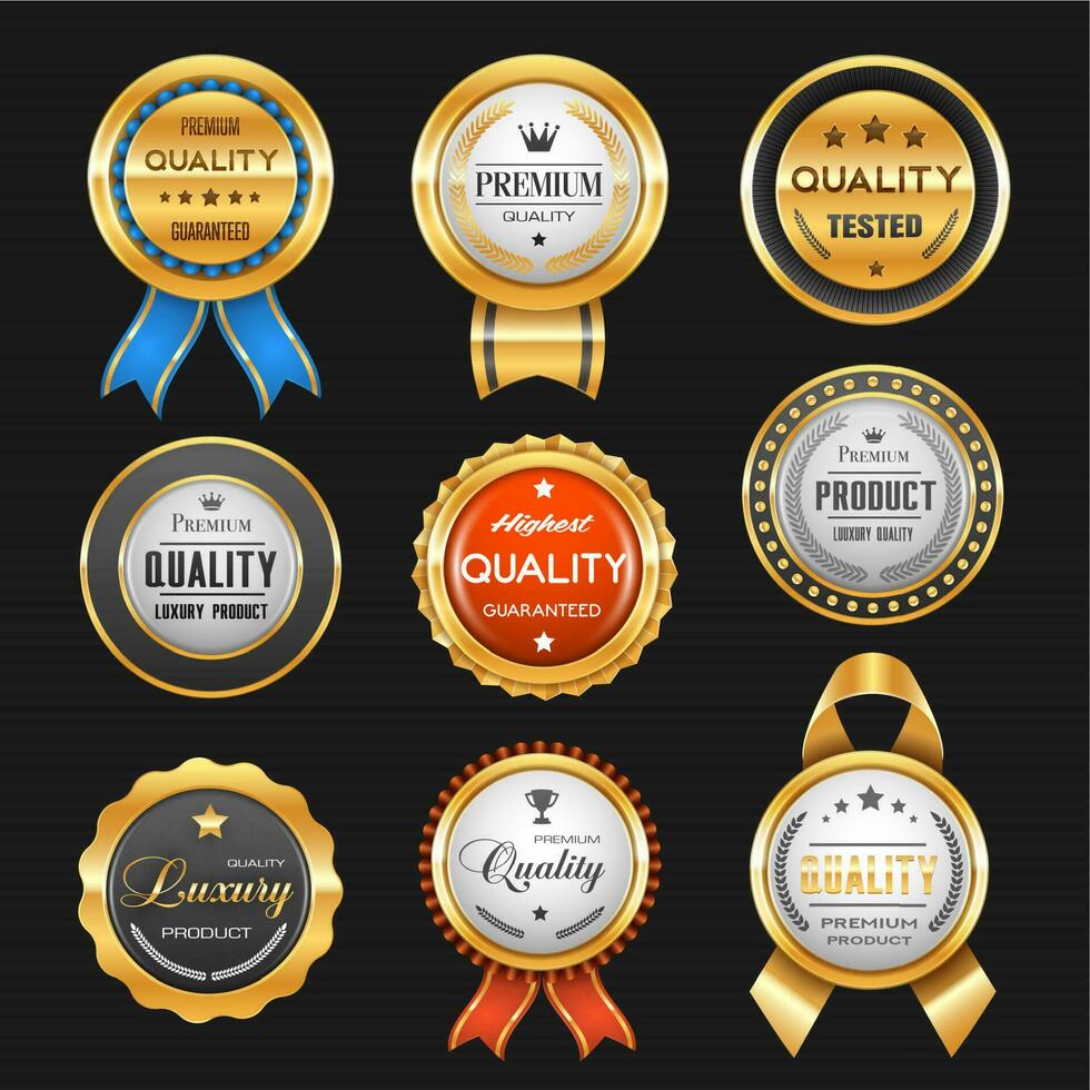 Business labels and premium quality golden badges vector
