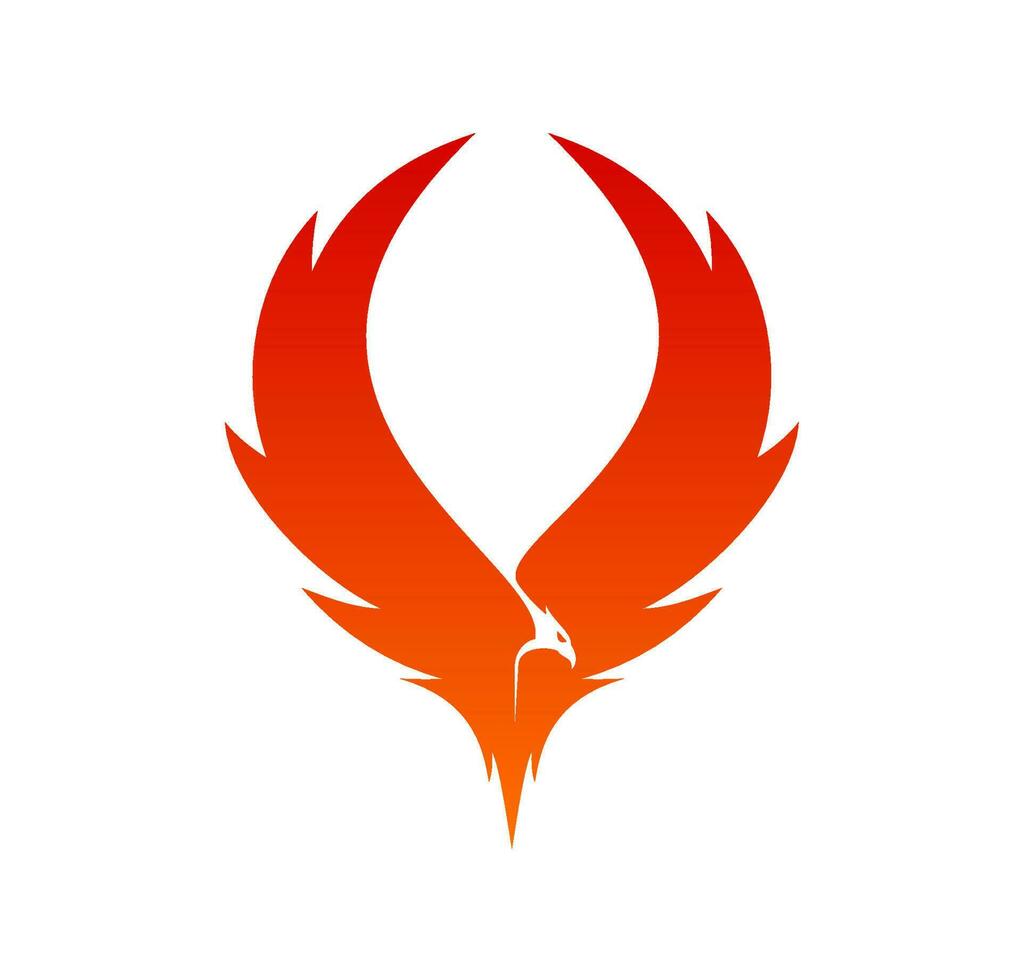 Phoenix bird wings icon, firebird fire silhouette vector