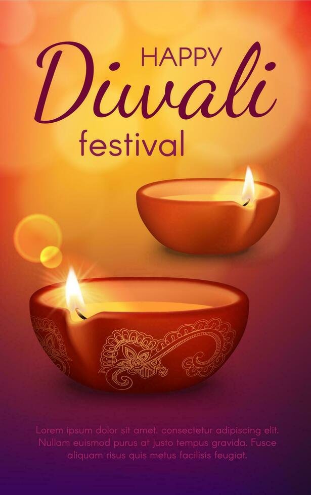 Diya lamps of Diwali or Deepavali light festival vector