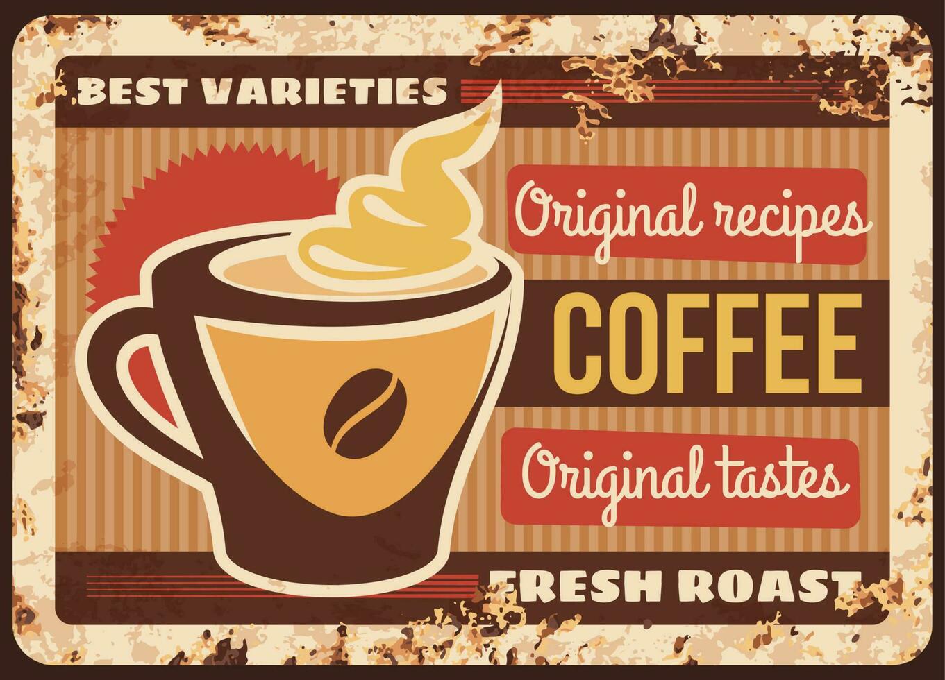 Coffee metal plate rusty, coffeehouse menu poster vector