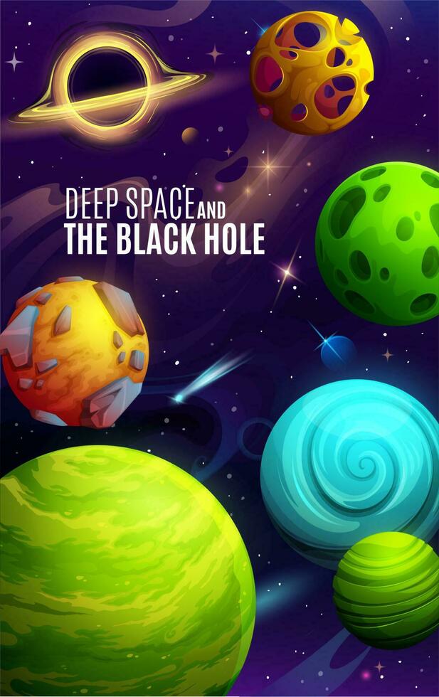 Cartoon galaxy planets and deep space poster vector
