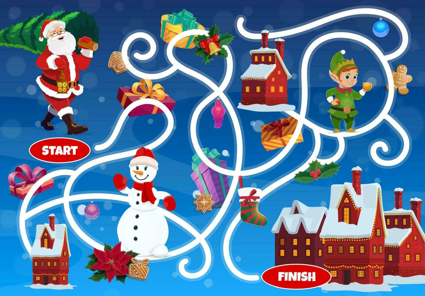 Kid labyrinth maze with Christmas fairy characters vector