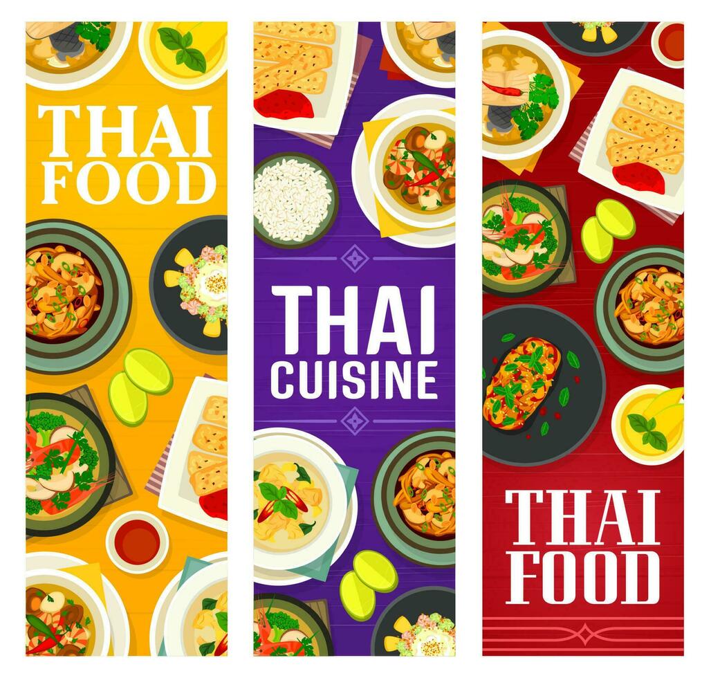 Thai food, Thailand cuisine vector banners set