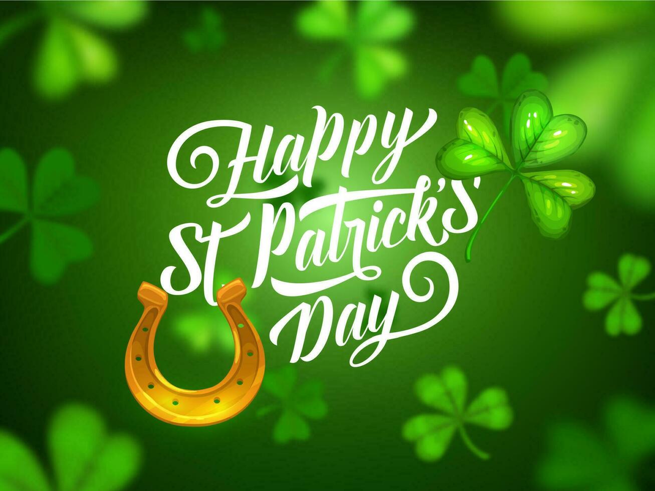 Happy St Patrick day, shamrock clover, horseshoe vector