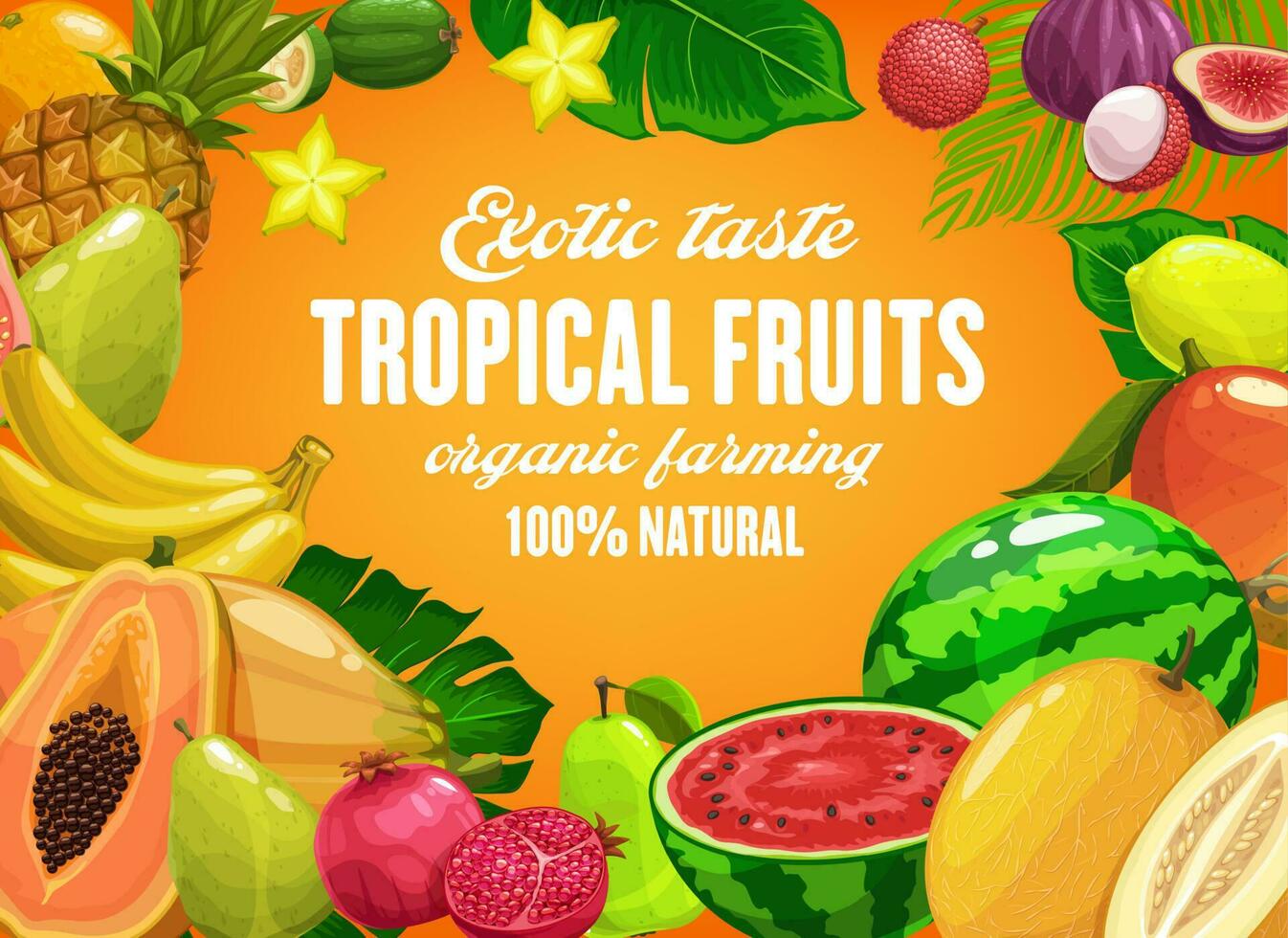 Tropical fruits vector farming cartoon poster