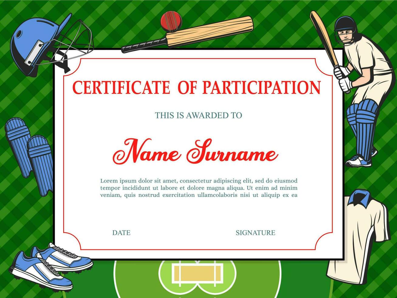Certificate of participation baseball sport vector