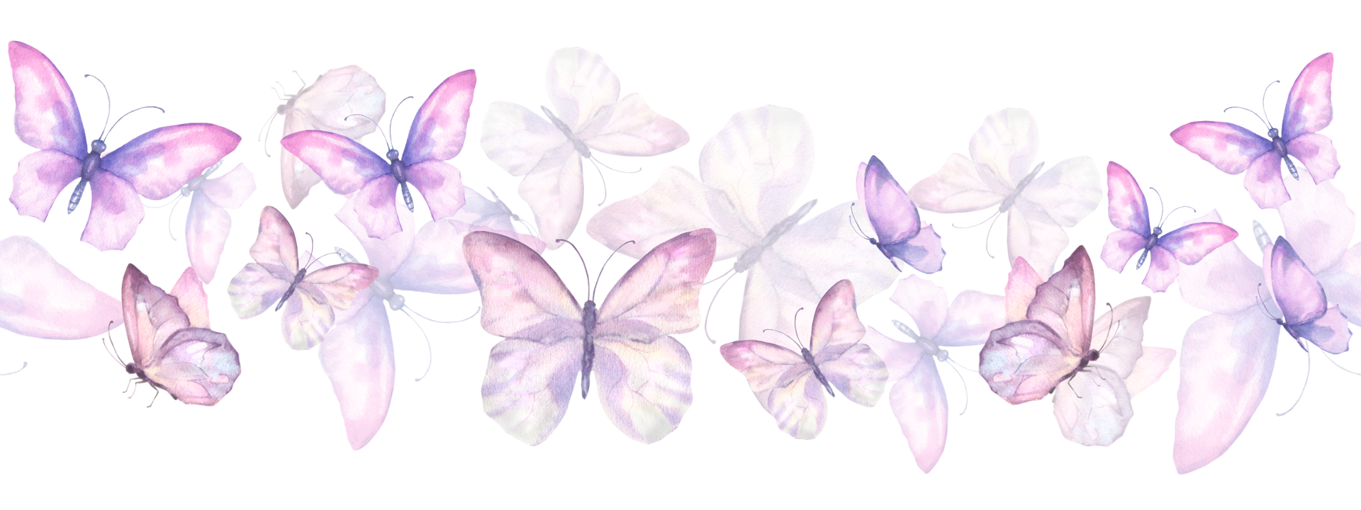 Seamless bordure with watercolor illustrated delicate blue and pink