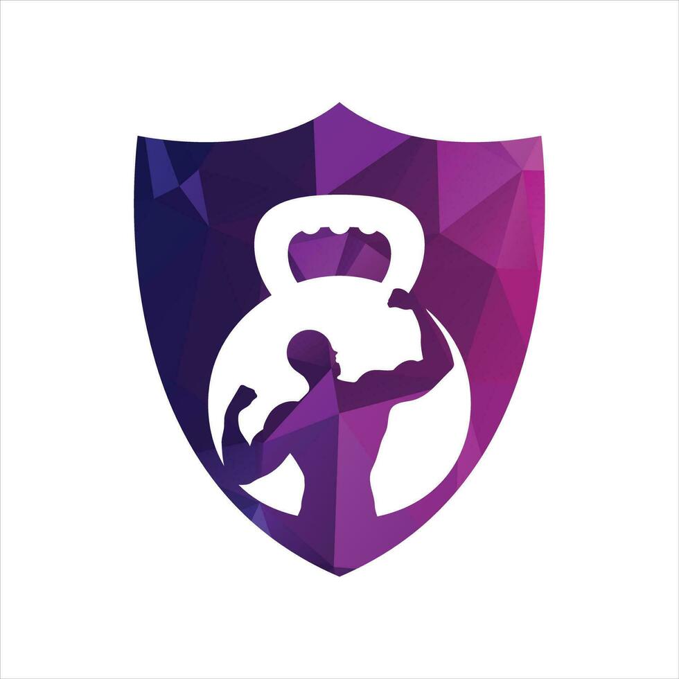 Gym power logo design idea with kettle bell and thunder symbol in negative space. Fitness and bodybuilding club logo template. Sport and recreation theme. vector