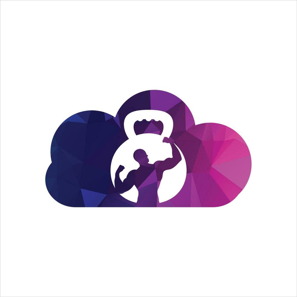 Gym power logo design idea with kettle bell and thunder symbol in negative space. Fitness and bodybuilding club logo template. Sport and recreation theme. vector