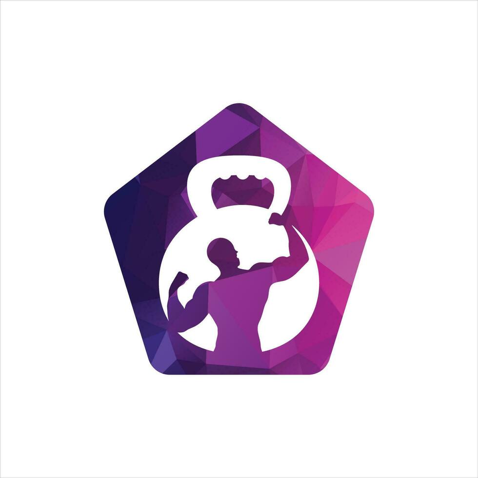 Gym power logo design idea with kettle bell and thunder symbol in negative space. Fitness and bodybuilding club logo template. Sport and recreation theme. vector