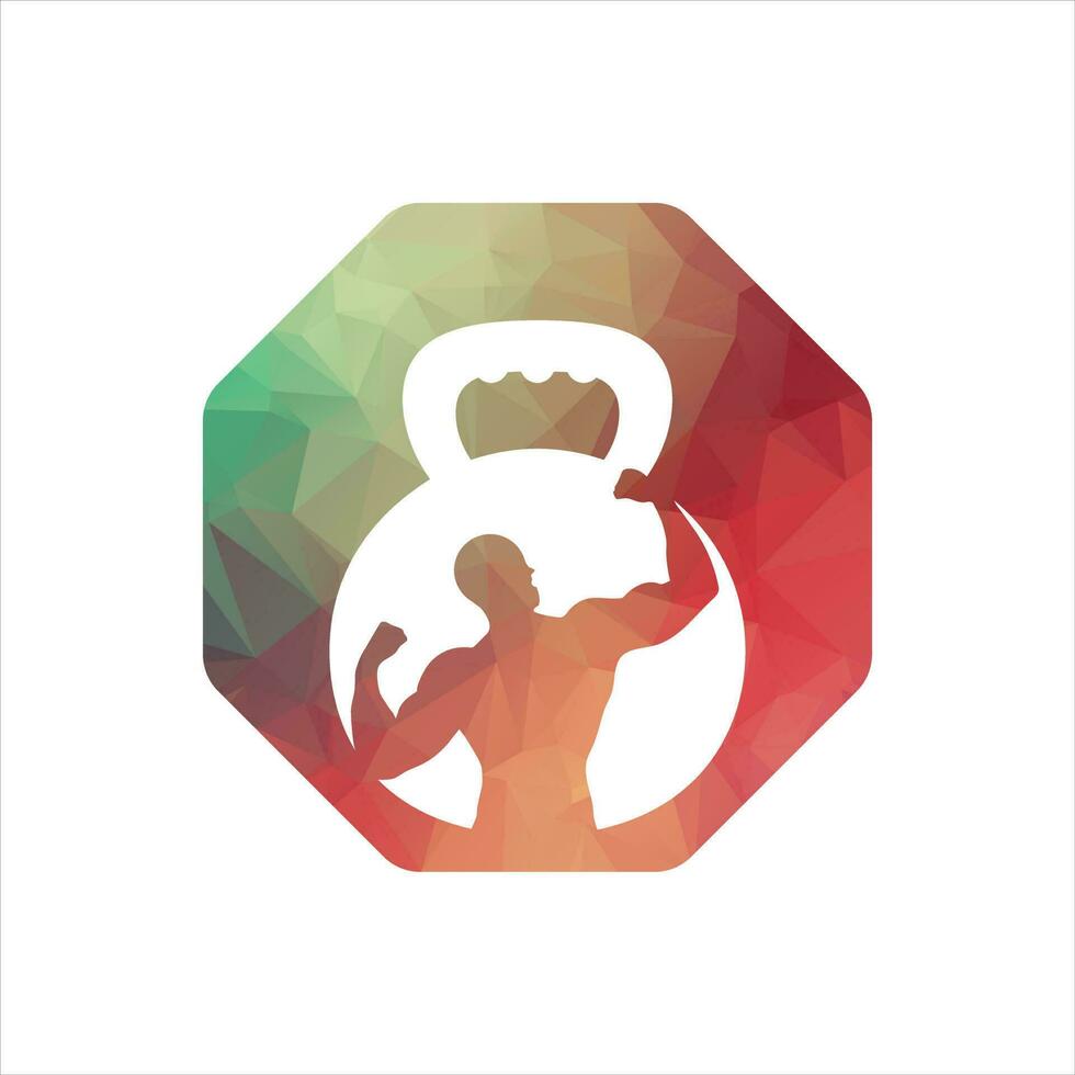 Gym power logo design idea with kettle bell and thunder symbol in negative space. Fitness and bodybuilding club logo template. Sport and recreation theme. vector