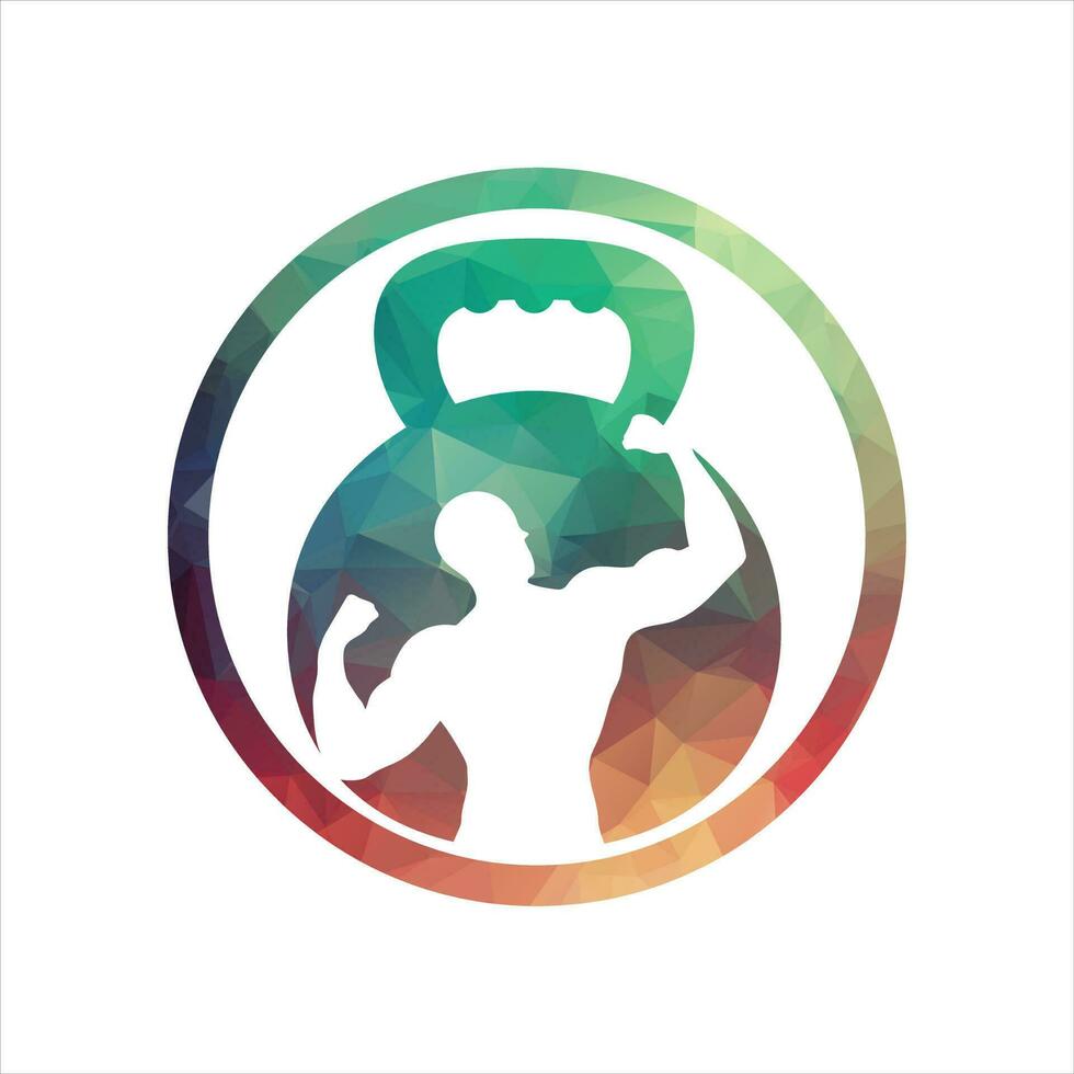 Gym power logo design idea with kettle bell and thunder symbol in negative space. Fitness and bodybuilding club logo template. Sport and recreation theme. vector