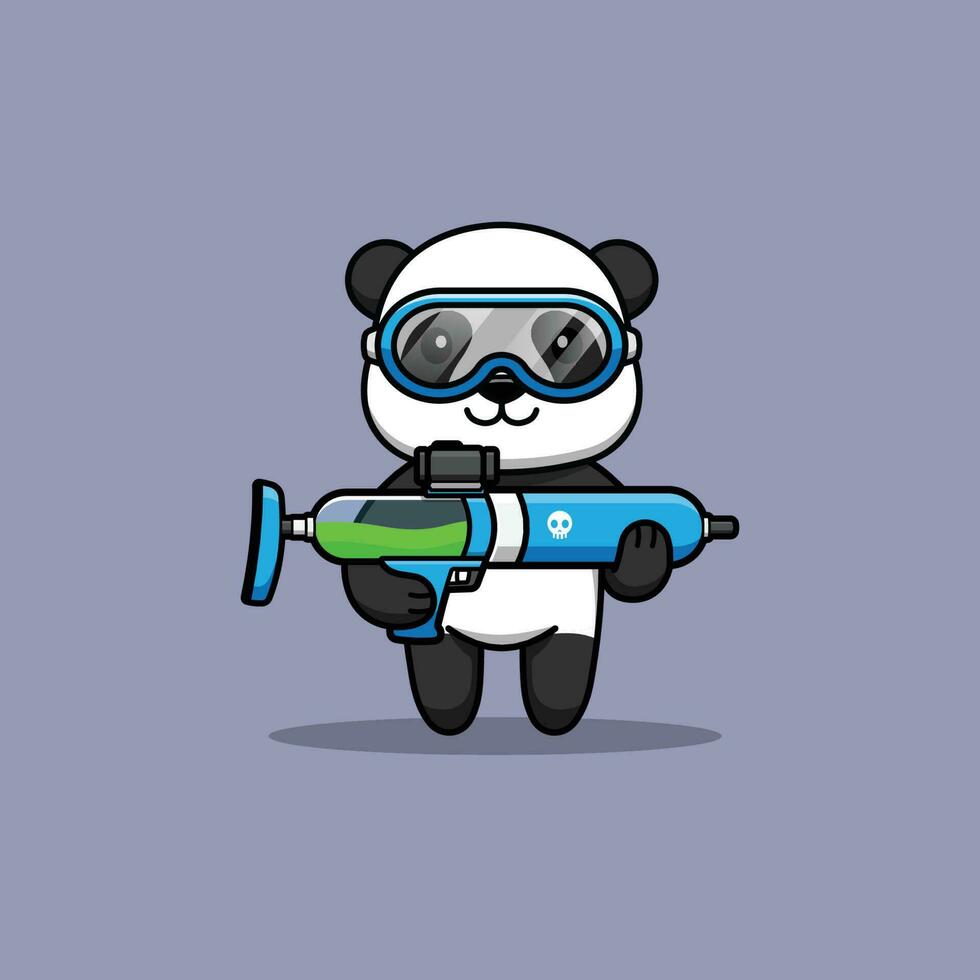 linda panda dibujos animados personaje con agua pistola. vector ilustración.