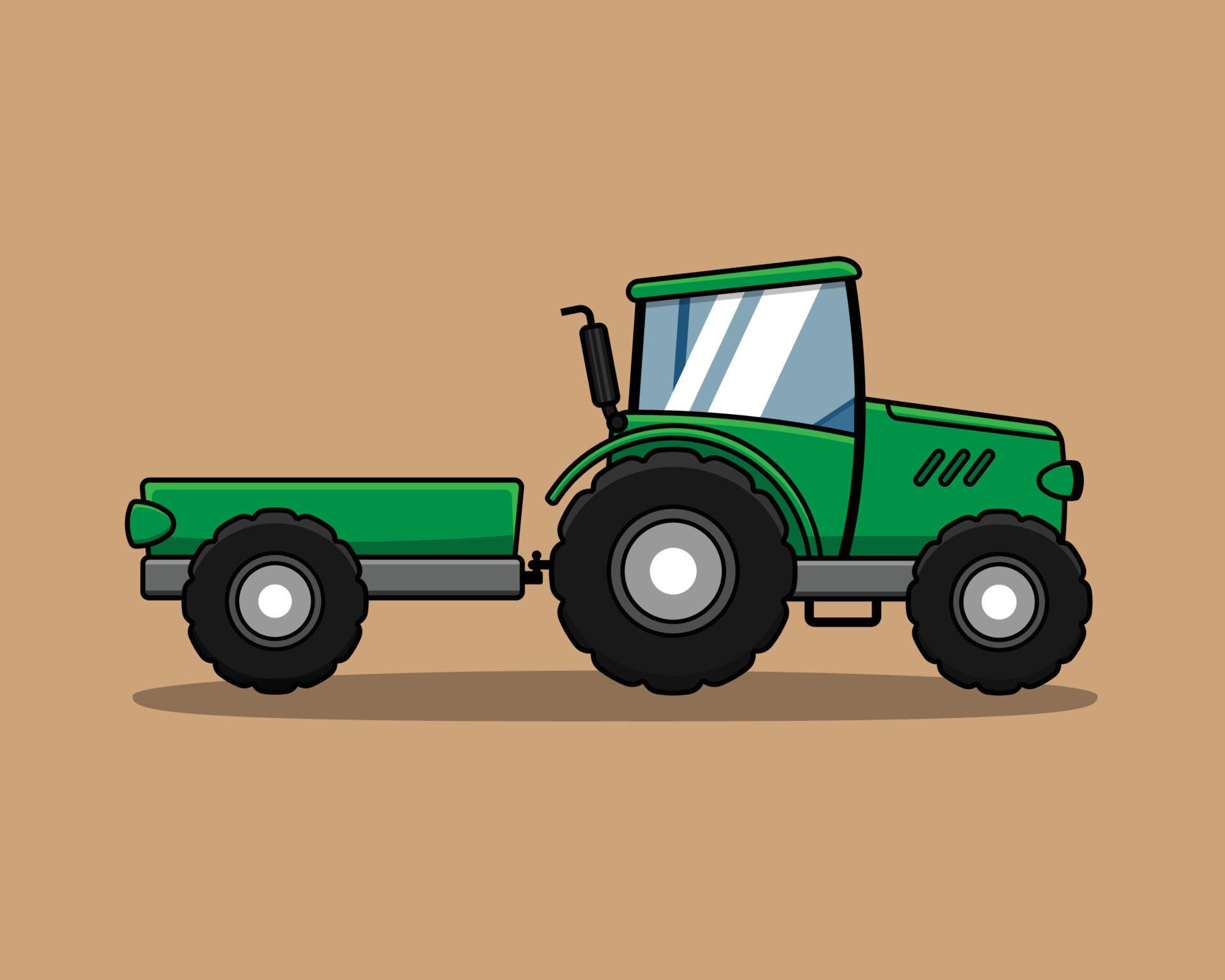 Agricultural tractor vector illustration in flat cartoon style. Side