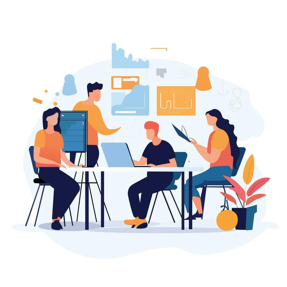 Group of people working together flat illustration vector