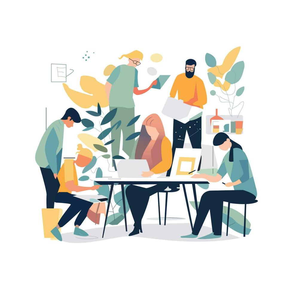 Group of people working together flat illustration vector