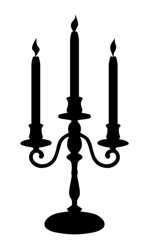 candle holder triple with candles black silhouette for interior design vector