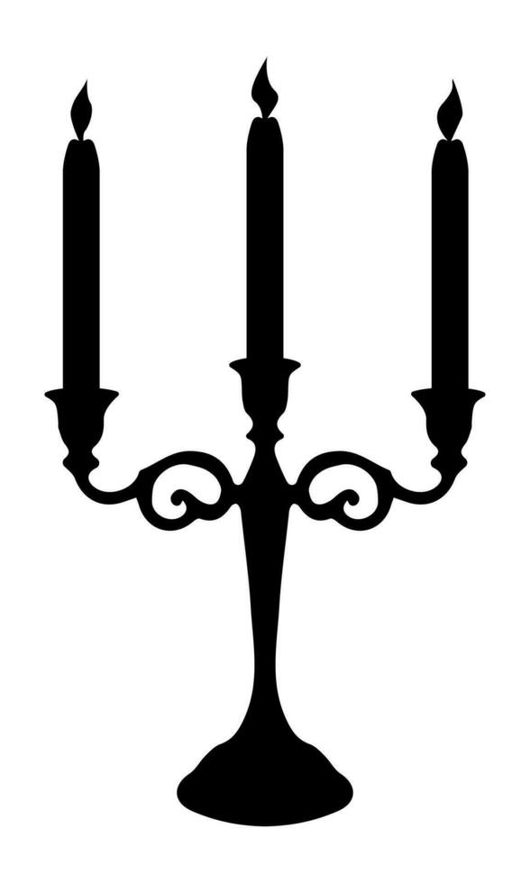 triple candlestick with candles in a classic style with a black silhouette for interior design vector