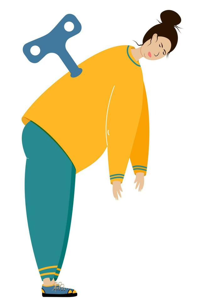 The character of a man tired and lacking strength. Running out of energy vector