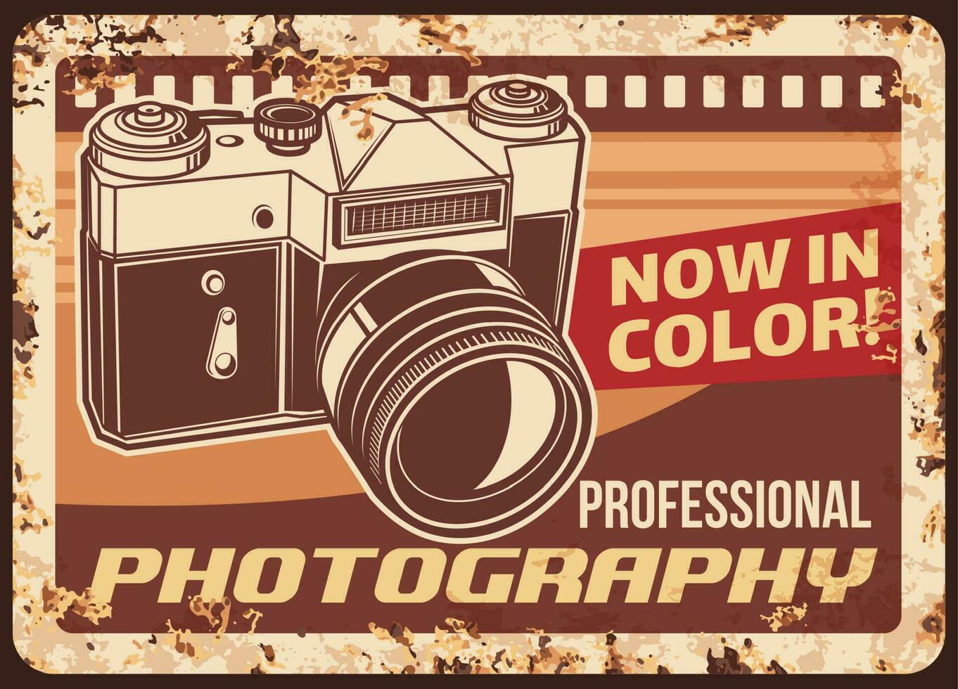 Photography metal plate rusty, retro photo camera vector