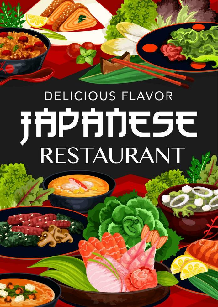 Japanese cuisine food menu, Japan restaurant vector