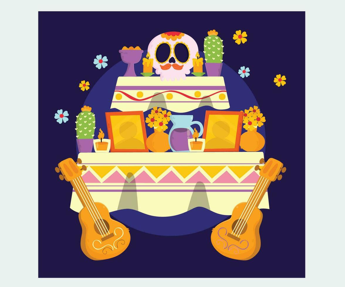 Dia de Muertos Family Home Altar Illustration vector