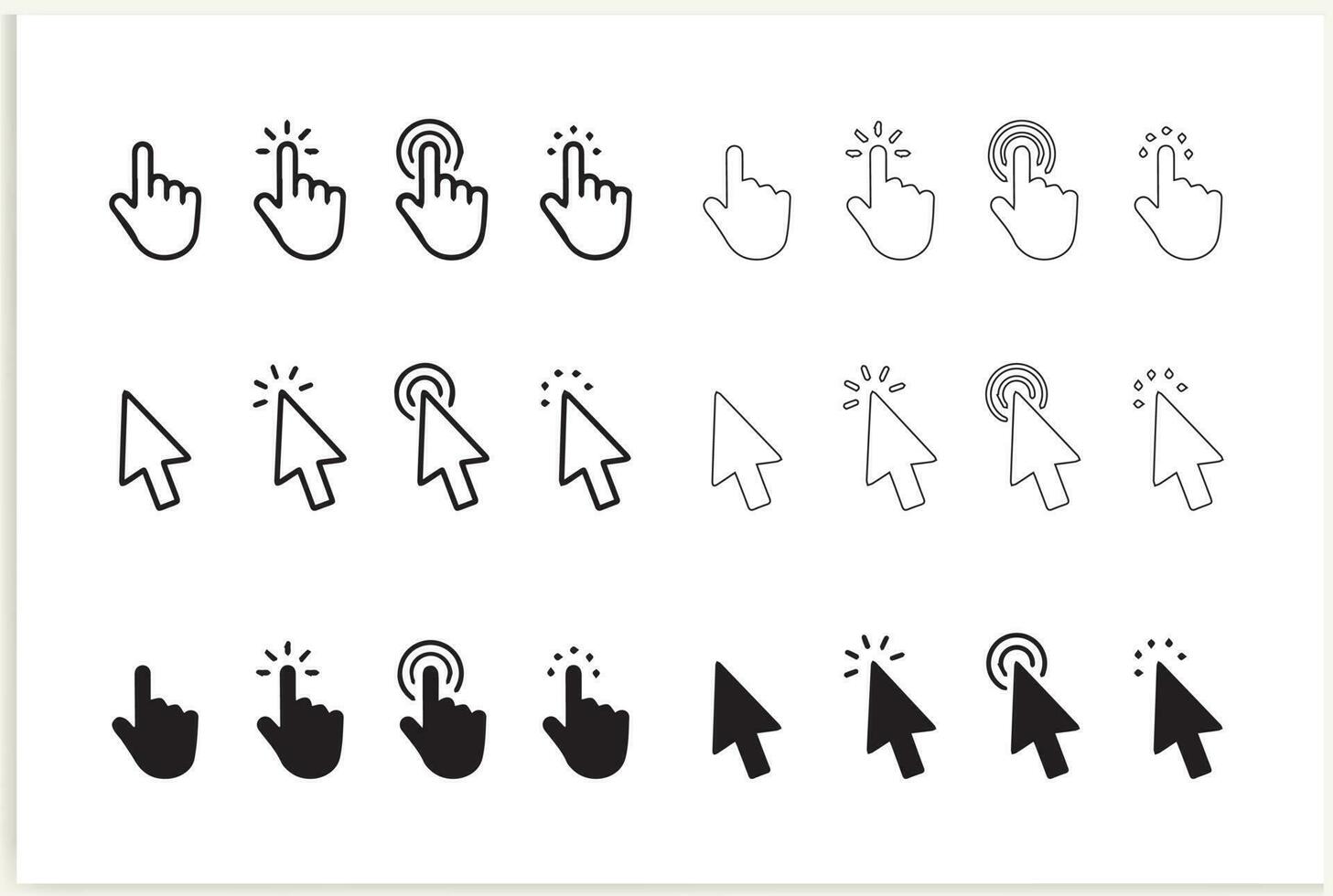 Set of Hand Cursor icons click and Cursor icons click. Isolated on White background, vector. vector